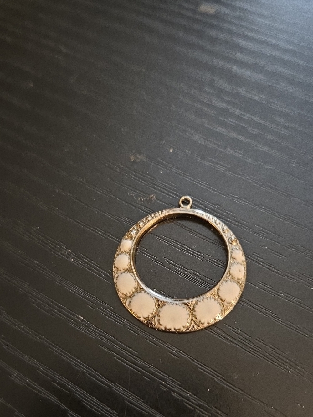Delicate Cream Enamel Circle Pendant Necklace Charm